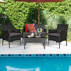 Ensemble de canapé de patio en rotin rembourré 4 pièces avec table basse en verre trempé - 24 x 23,5 x 33 (L x l x H)