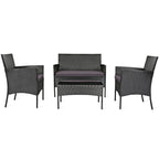Ensemble de canapé de patio en rotin rembourré 4 pièces avec table basse en verre trempé - 24 x 23,5 x 33 (L x l x H)