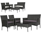 Ensemble de canapé de patio en rotin rembourré 4 pièces avec table basse en verre trempé - 24 x 23,5 x 33 (L x l x H)