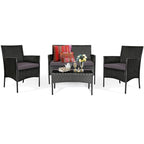 Ensemble de canapé de patio en rotin rembourré 4 pièces avec table basse en verre trempé - 24 x 23,5 x 33 (L x l x H)