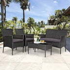 Ensemble de canapé de patio en rotin rembourré 4 pièces avec table basse en verre trempé - 24 x 23,5 x 33 (L x l x H)