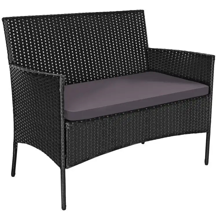 Ensemble de canapé de patio en rotin rembourré 4 pièces avec table basse en verre trempé - 24 x 23,5 x 33 (L x l x H)