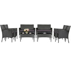Ensemble de canapé de patio en rotin rembourré 4 pièces avec table basse en verre trempé - 24 x 23,5 x 33 (L x l x H)
