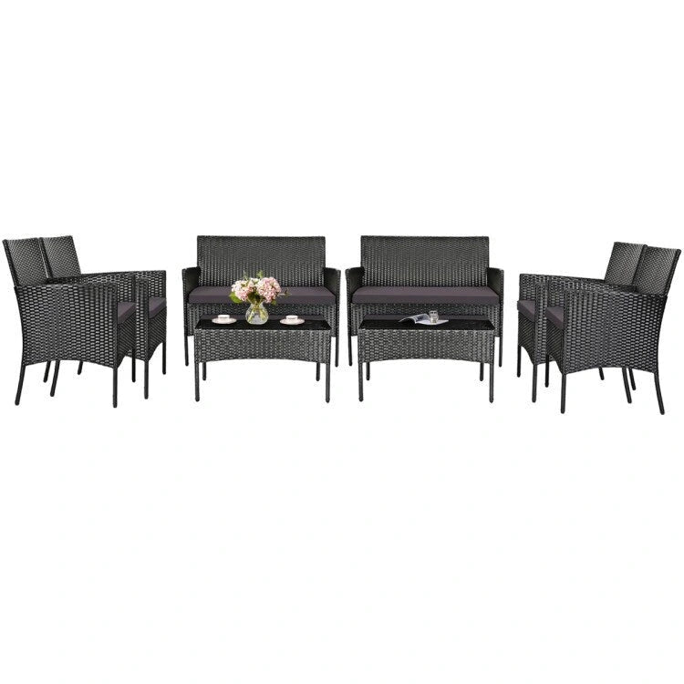 Ensemble de canapé de patio en rotin rembourré 4 pièces avec table basse en verre trempé - 24 x 23,5 x 33 (L x l x H)
