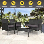 Ensemble de canapé de patio en rotin rembourré 4 pièces avec table basse en verre trempé - 24 x 23,5 x 33 (L x l x H)