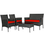 Ensemble de canapé de patio en rotin rembourré 4 pièces avec table basse en verre trempé - 24 x 23,5 x 33 (L x l x H)