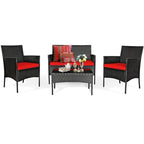 Ensemble de canapé de patio en rotin rembourré 4 pièces avec table basse en verre trempé - 24 x 23,5 x 33 (L x l x H)