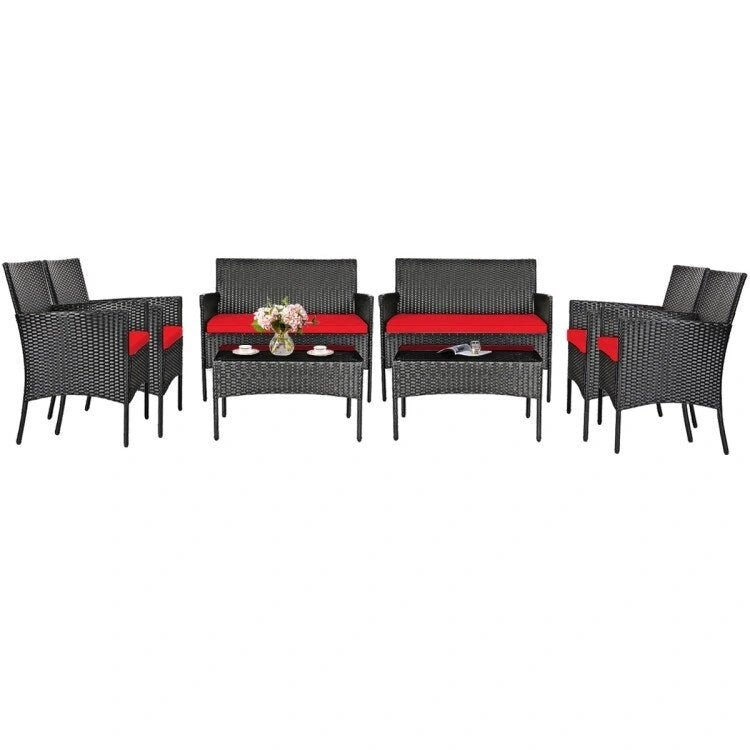 Ensemble de canapé de patio en rotin rembourré 4 pièces avec table basse en verre trempé - 24 x 23,5 x 33 (L x l x H)
