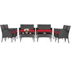 Ensemble de canapé de patio en rotin rembourré 4 pièces avec table basse en verre trempé - 24 x 23,5 x 33 (L x l x H)