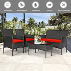 Ensemble de canapé de patio en rotin rembourré 4 pièces avec table basse en verre trempé - 24 x 23,5 x 33 (L x l x H)