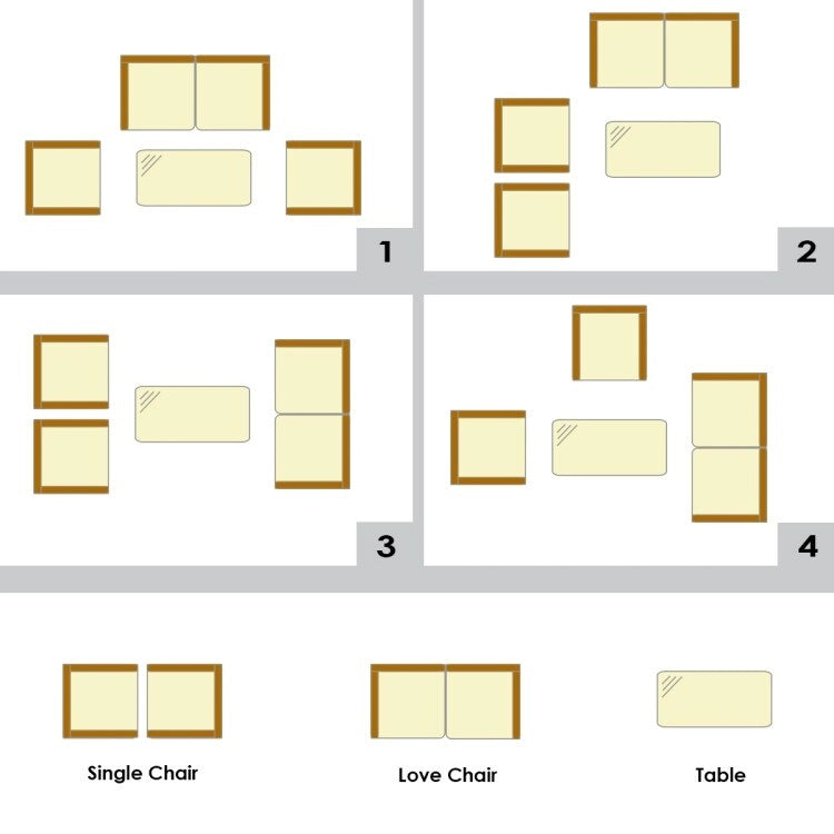 Ensemble de canapé de patio en rotin rembourré 4 pièces avec table basse en verre trempé - 24 x 23,5 x 33 (L x l x H)