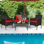 Ensemble de canapé de patio en rotin rembourré 4 pièces avec table basse en verre trempé - 24 x 23,5 x 33 (L x l x H)