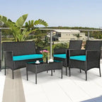 Ensemble de canapé de patio en rotin rembourré 4 pièces avec table basse en verre trempé - 24 x 23,5 x 33 (L x l x H)