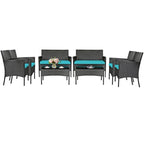 Ensemble de canapé de patio en rotin rembourré 4 pièces avec table basse en verre trempé - 24 x 23,5 x 33 (L x l x H)