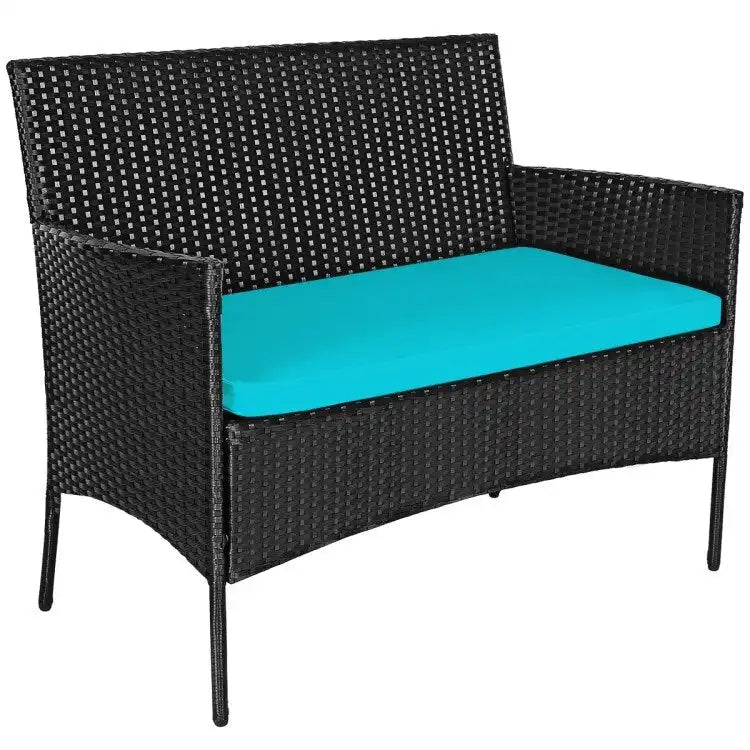 Ensemble de canapé de patio en rotin rembourré 4 pièces avec table basse en verre trempé - 24 x 23,5 x 33 (L x l x H)