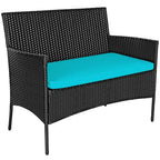 Ensemble de canapé de patio en rotin rembourré 4 pièces avec table basse en verre trempé - 24 x 23,5 x 33 (L x l x H)