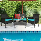 Ensemble de canapé de patio en rotin rembourré 4 pièces avec table basse en verre trempé - 24 x 23,5 x 33 (L x l x H)