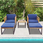 Costway 5pcs Patio Acacia Wood Cushioned Chair Ottoman Table Furniture - See Details