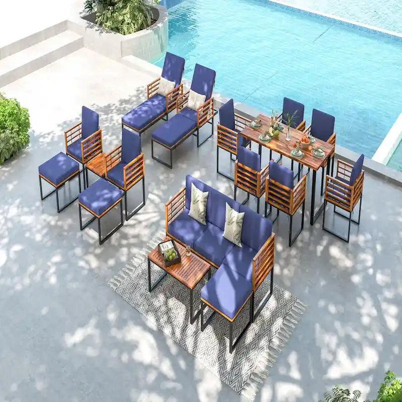 Ensemble de 5 pièces Costway : chaise, pouf et table basse rembourrés pour patio en bois d'acacia - Voir les détails