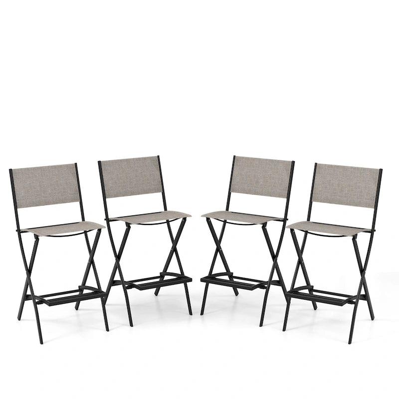 Ensemble de 4 tabourets de bar pliants avec repose-pieds pour un confort optimal en extérieur - 18 x 22,5 x 40