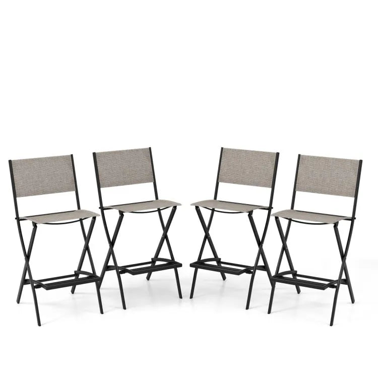 Ensemble de 4 tabourets de bar pliants avec repose-pieds pour un confort optimal en extérieur - 18 x 22,5 x 40