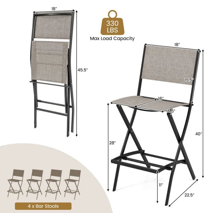 Ensemble de 4 tabourets de bar pliants avec repose-pieds pour un confort optimal en extérieur - 18 x 22,5 x 40