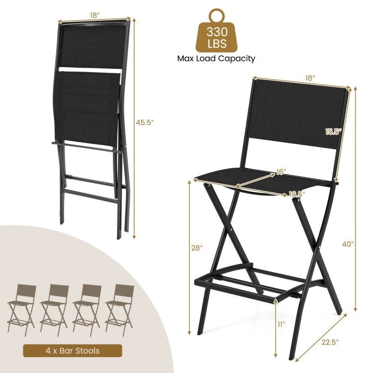 Ensemble de 4 tabourets de bar pliants avec repose-pieds pour un confort optimal en extérieur - 18 x 22,5 x 40