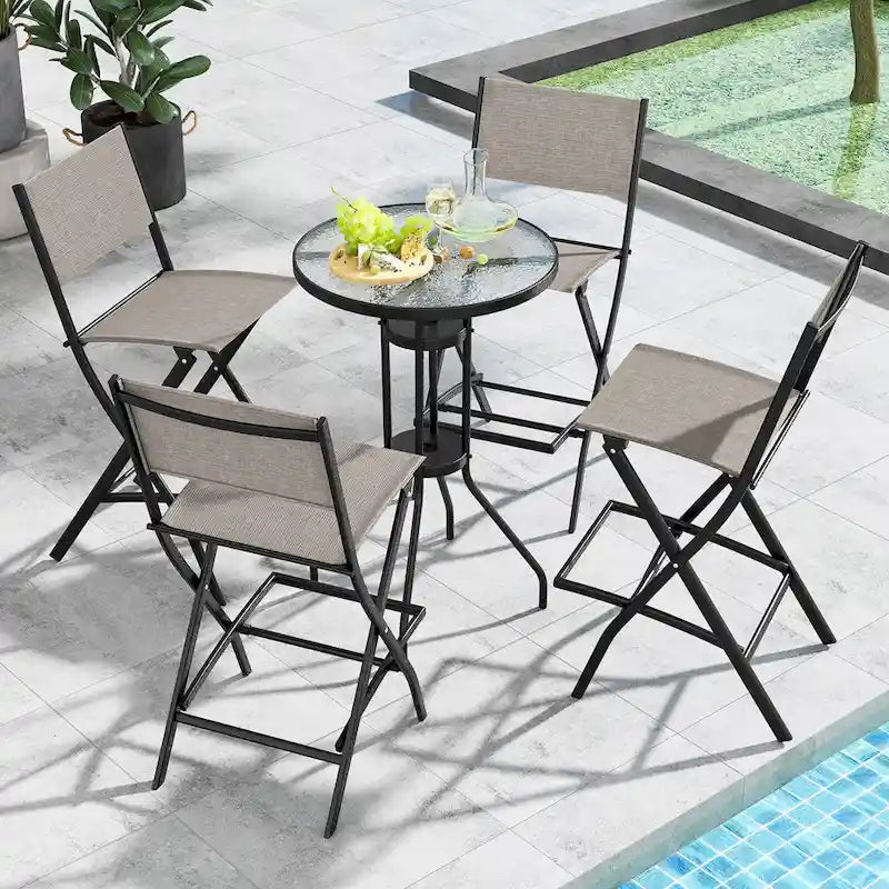 Ensemble de 4 tabourets de bar pliants avec repose-pieds pour un confort optimal en extérieur - 18 x 22,5 x 40
