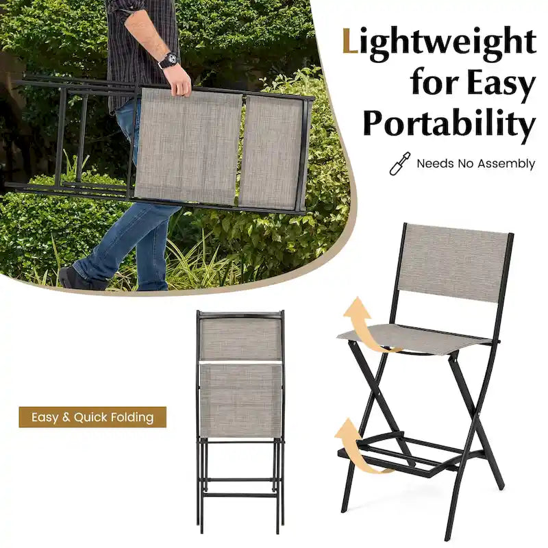 Ensemble de 4 tabourets de bar pliants avec repose-pieds pour un confort optimal en extérieur - 18 x 22,5 x 40