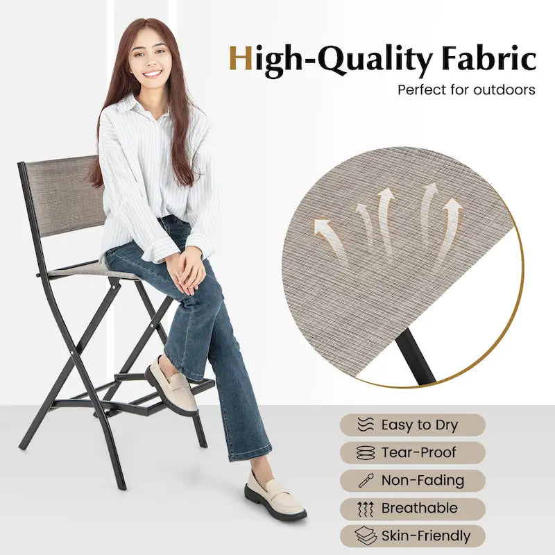 Ensemble de 4 tabourets de bar pliants avec repose-pieds pour un confort optimal en extérieur - 18 x 22,5 x 40