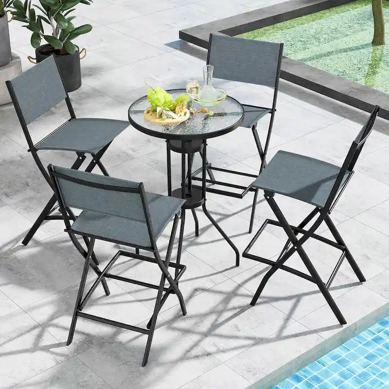 Ensemble de 4 tabourets de bar pliants avec repose-pieds pour un confort optimal en extérieur - 18 x 22,5 x 40