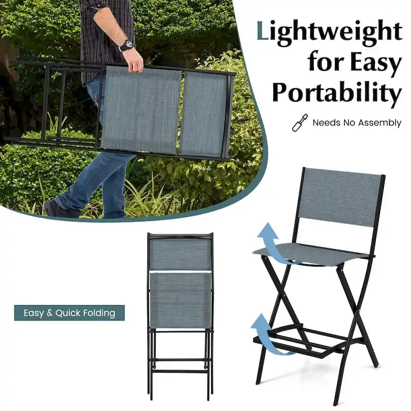 Ensemble de 4 tabourets de bar pliants avec repose-pieds pour un confort optimal en extérieur - 18 x 22,5 x 40