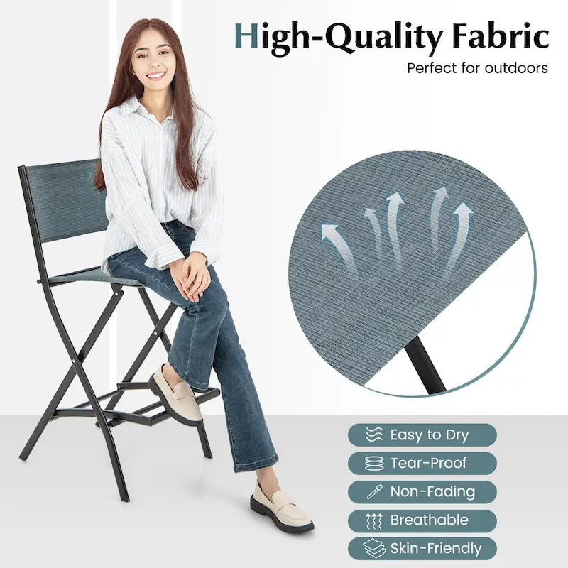 Ensemble de 4 tabourets de bar pliants avec repose-pieds pour un confort optimal en extérieur - 18 x 22,5 x 40