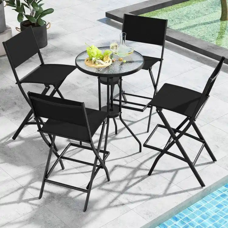 Ensemble de 4 tabourets de bar pliants avec repose-pieds pour un confort optimal en extérieur - 18 x 22,5 x 40