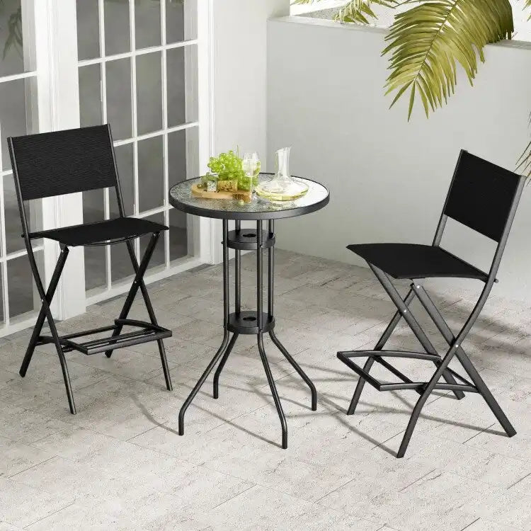 Ensemble de 4 tabourets de bar pliants avec repose-pieds pour un confort optimal en extérieur - 18 x 22,5 x 40