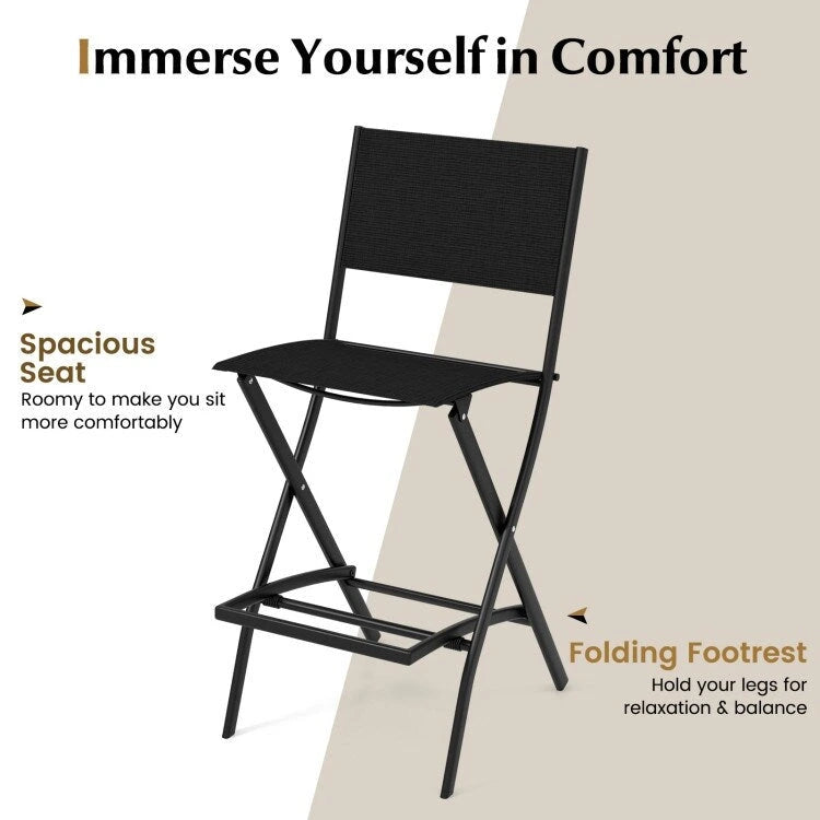 Ensemble de 4 tabourets de bar pliants avec repose-pieds pour un confort optimal en extérieur - 18 x 22,5 x 40