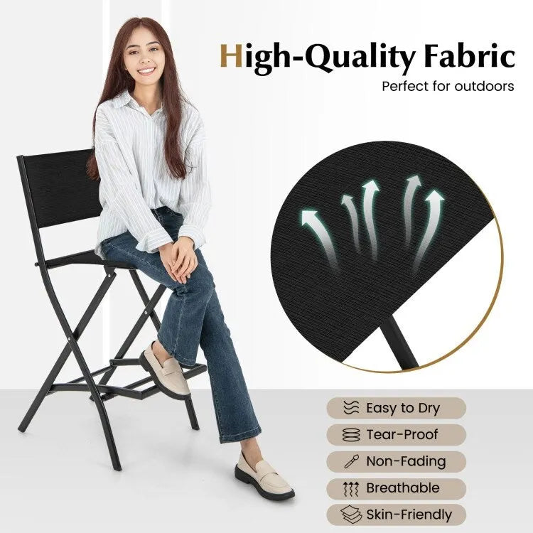Ensemble de 4 tabourets de bar pliants avec repose-pieds pour un confort optimal en extérieur - 18 x 22,5 x 40