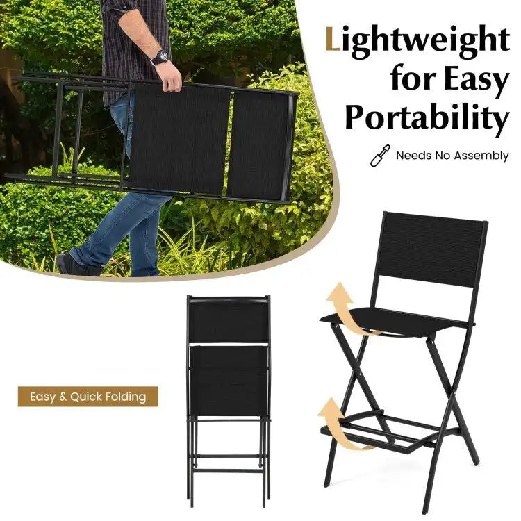 Ensemble de 4 tabourets de bar pliants avec repose-pieds pour un confort optimal en extérieur - 18 x 22,5 x 40