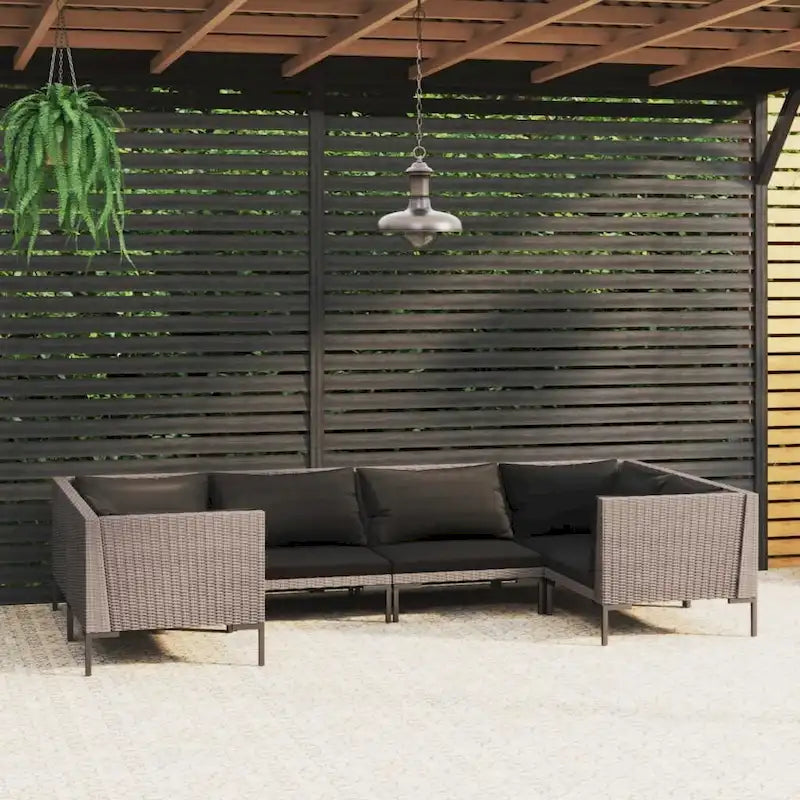 Ensemble de salon de jardin vidaXL, canapé d'angle sectionnel en polyrotin gris foncé - 70 x 70 x 61 cm