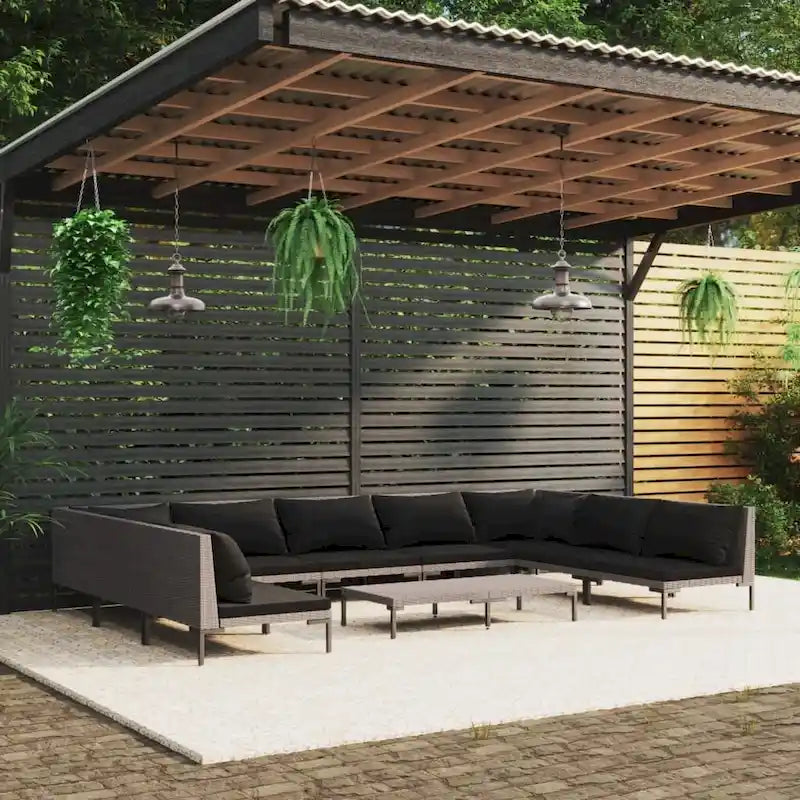 Ensemble de salon de jardin vidaXL, canapé d'angle sectionnel en polyrotin gris foncé - 70 x 70 x 61 cm