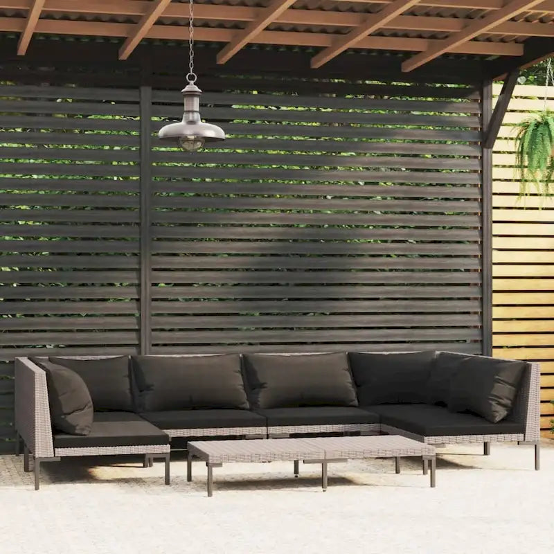 Ensemble de salon de jardin vidaXL, canapé d'angle sectionnel en polyrotin gris foncé - 70 x 70 x 61 cm