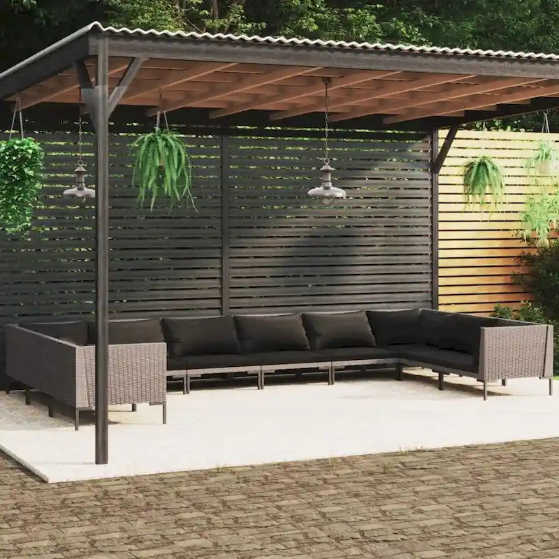 Ensemble de salon de jardin vidaXL, canapé d'angle sectionnel en polyrotin gris foncé - 70 x 70 x 61 cm