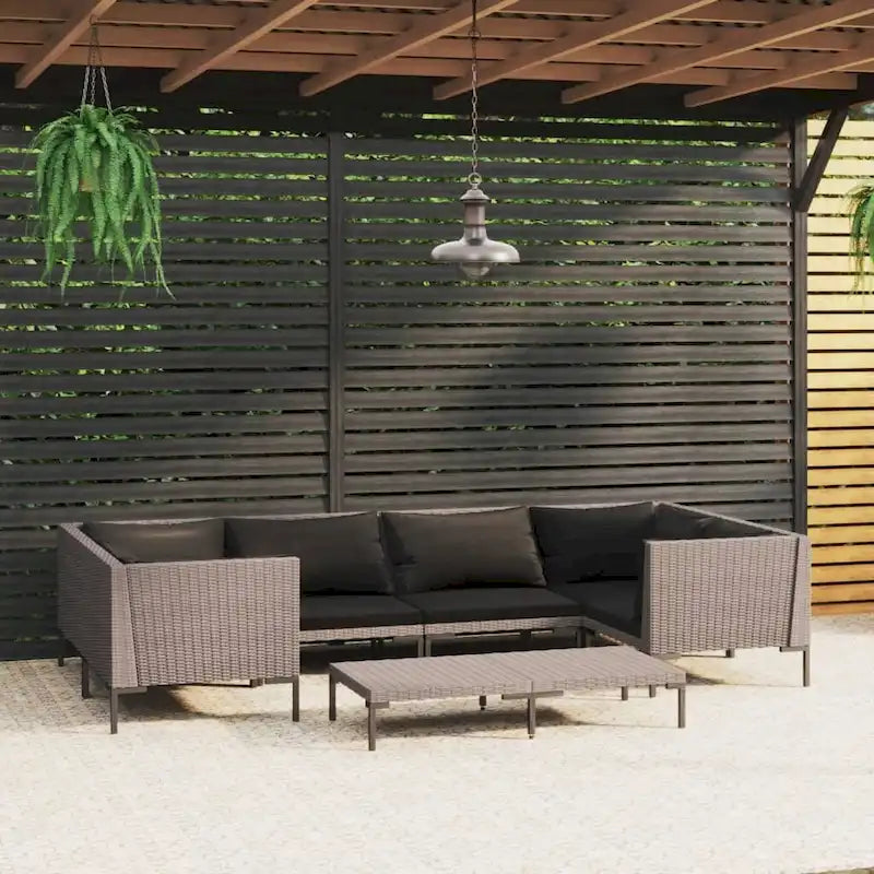 Ensemble de salon de jardin vidaXL, canapé d'angle sectionnel en polyrotin gris foncé - 70 x 70 x 61 cm
