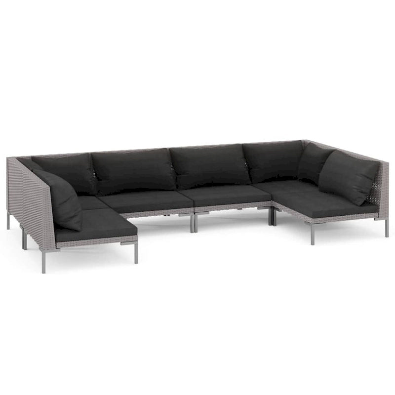 Ensemble de salon de jardin vidaXL, canapé d'angle sectionnel en polyrotin gris foncé - 70 x 70 x 61 cm