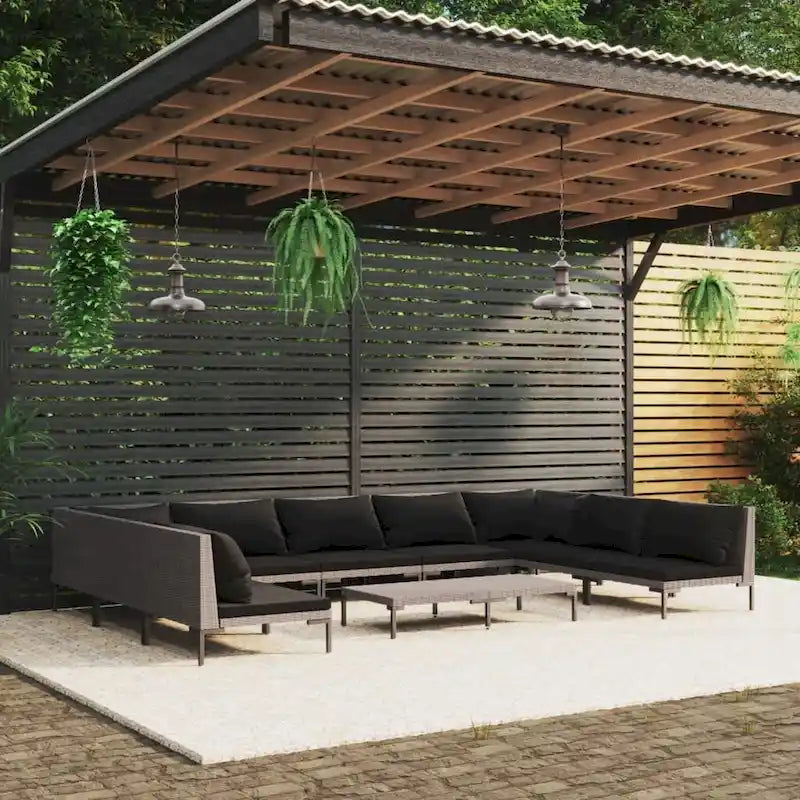 Ensemble de salon de jardin vidaXL, canapé d'angle sectionnel en polyrotin gris foncé - 70 x 70 x 61 cm