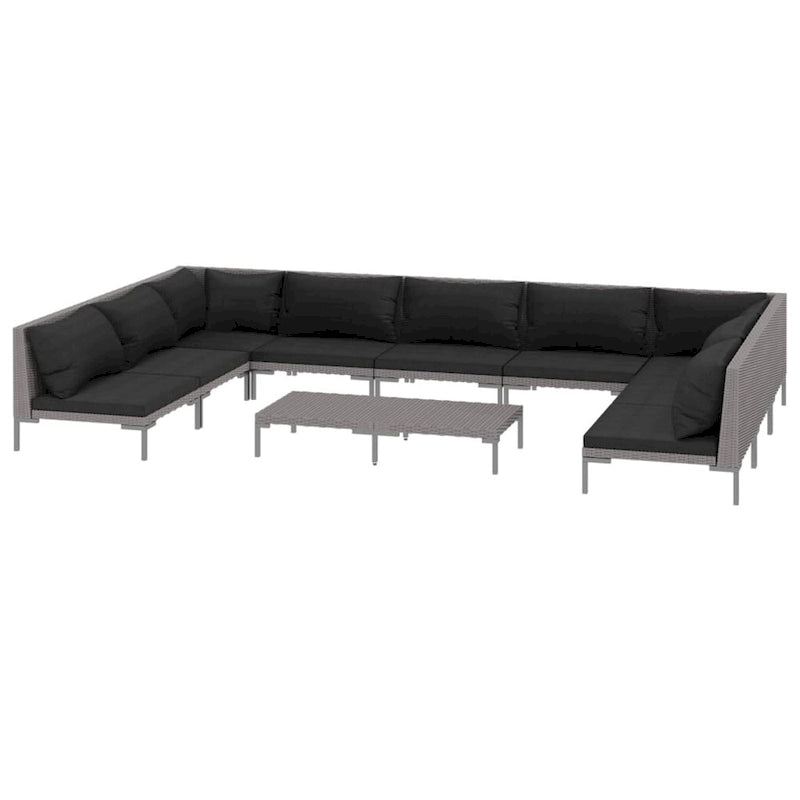 Ensemble de salon de jardin vidaXL, canapé d'angle sectionnel en polyrotin gris foncé - 70 x 70 x 61 cm