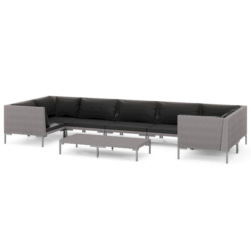 Ensemble de salon de jardin vidaXL, canapé d'angle sectionnel en polyrotin gris foncé - 70 x 70 x 61 cm