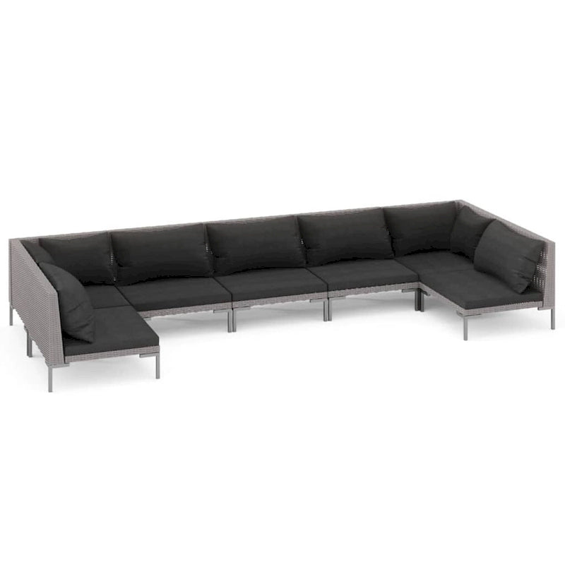 Ensemble de salon de jardin vidaXL, canapé d'angle sectionnel en polyrotin gris foncé - 70 x 70 x 61 cm