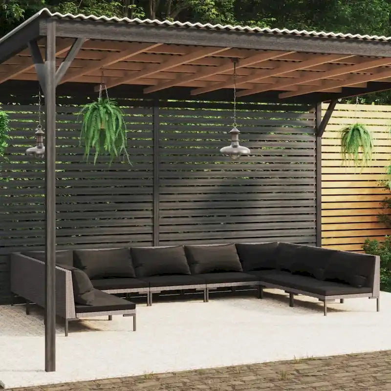 Ensemble de salon de jardin vidaXL, canapé d'angle sectionnel en polyrotin gris foncé - 70 x 70 x 61 cm