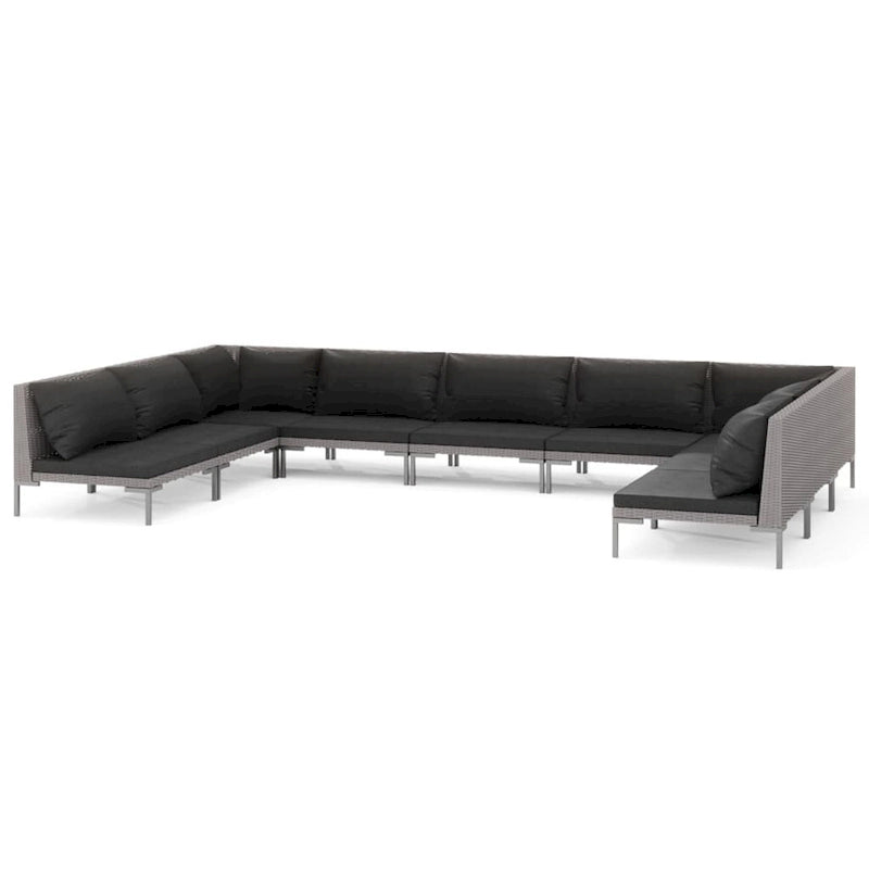 Ensemble de salon de jardin vidaXL, canapé d'angle sectionnel en polyrotin gris foncé - 70 x 70 x 61 cm